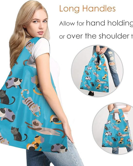BeeGreen Animals Lover Gifts for Women Animals Reusable Grocery Bags Shopping Bags Bulk 6 Pack 50LBS X-Large Foldable Hedehog Cats Dogs Frog