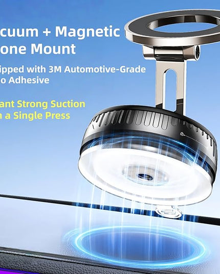 2026 Upgraded Magnetic Car Phone Mount for MagSafe: 360° Rotatable Adjustable Holder with 180+LBS Strong Suction Cup & 3800gf Magnet, Compatible with iPhone 17/16/15 Series & Android Devices