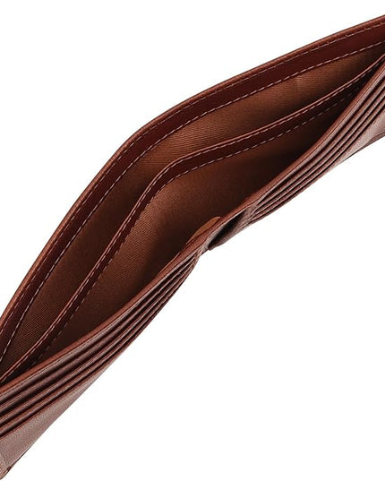 BOTANNER Genuine Leather Mens Bifold Wallet | RFID Blocking, 8 Credit Card Slots, 2 Sections for Bills & 2 Additional Slots | Dark walnut brown