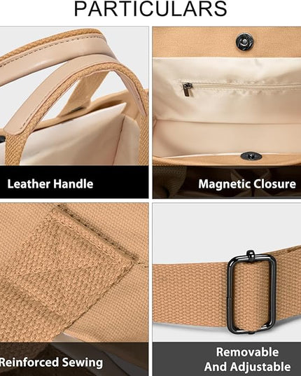 Canvas Tote Bag for Women Crossbody Work Purse with Pockets Top Handle Handbag Satchel Bags for Travel Nurse Teacher