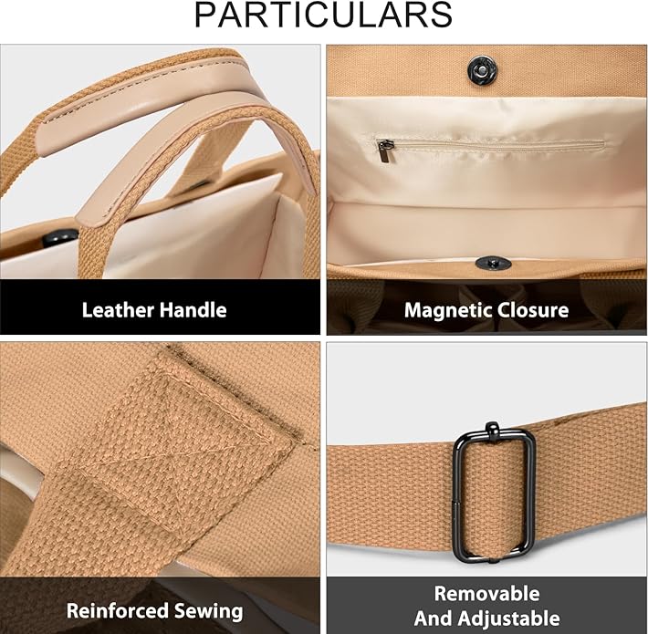 Canvas Tote Bag for Women Crossbody Work Purse with Pockets Top Handle Handbag Satchel Bags for Travel Nurse Teacher