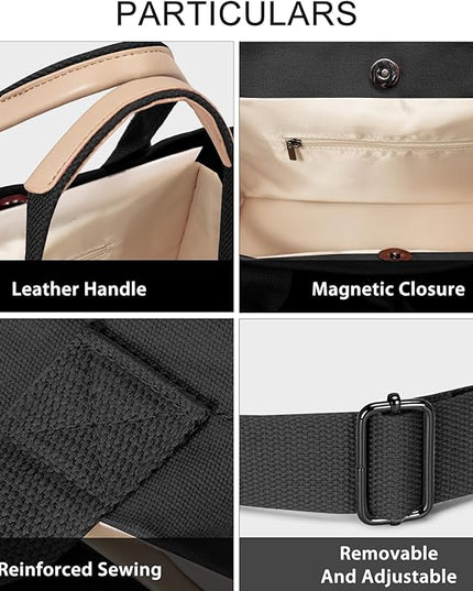 Canvas Tote Bag for Women Crossbody Work Purse with Pockets Top Handle Handbag Satchel Bags for Travel Nurse Teacher