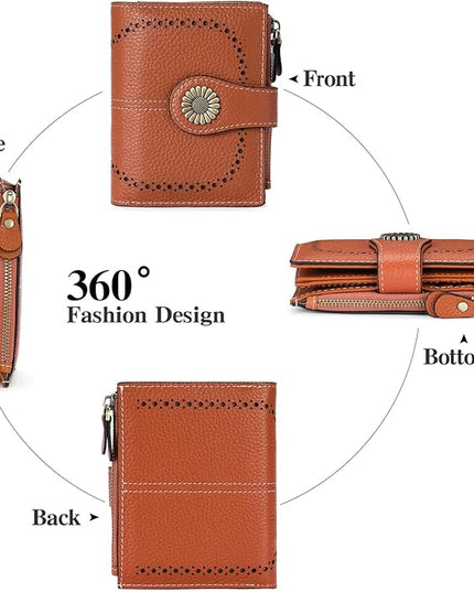 SENDEFN Small Womens Wallet Leather Bifold Card Holder RFID Blocking with Zipper Coin Pocket