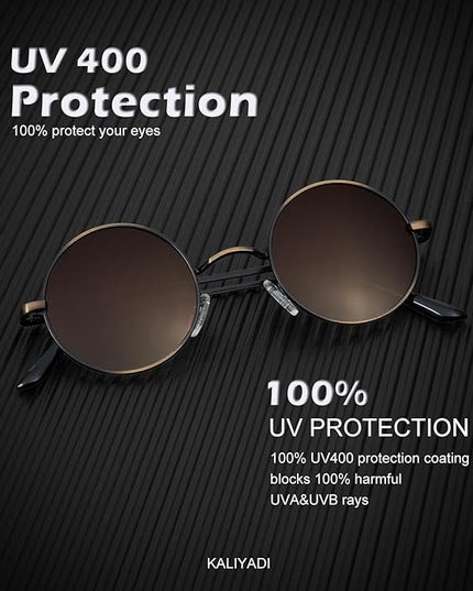 KALIYADI Round Polarized Sunglasses for Men Women Retro Metal Hippie Circle Style Sun Glasses UV Protection