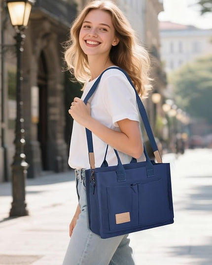 Canvas Tote Bag for Women Crossbody Work Purse with Pockets Top Handle Handbag Satchel Bags for Travel Nurse Teacher