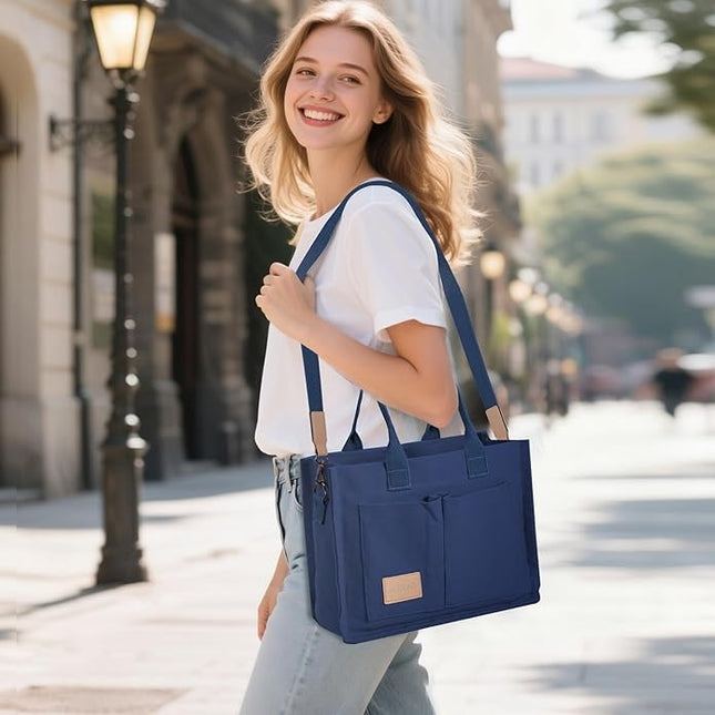 Canvas Tote Bag for Women Crossbody Work Purse with Pockets Top Handle Handbag Satchel Bags for Travel Nurse Teacher