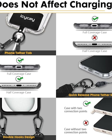 Phone Lanyard Crossbody, Black Cell Phone Lanyard for Around The Neck Adjustable Phone Strap, Anti Theft Long Lanyard for iPhone Case ID Holder Keys Phone Accessories Travel Essential for Women