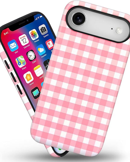 Magnetic for iPhone 17 Air Case Cute Checkered Stripes Phone Case for Women Girls, Shockproof Slim TPU and Hard PC Protective Phone Cover Compatible with MagSafe Designed, Red
