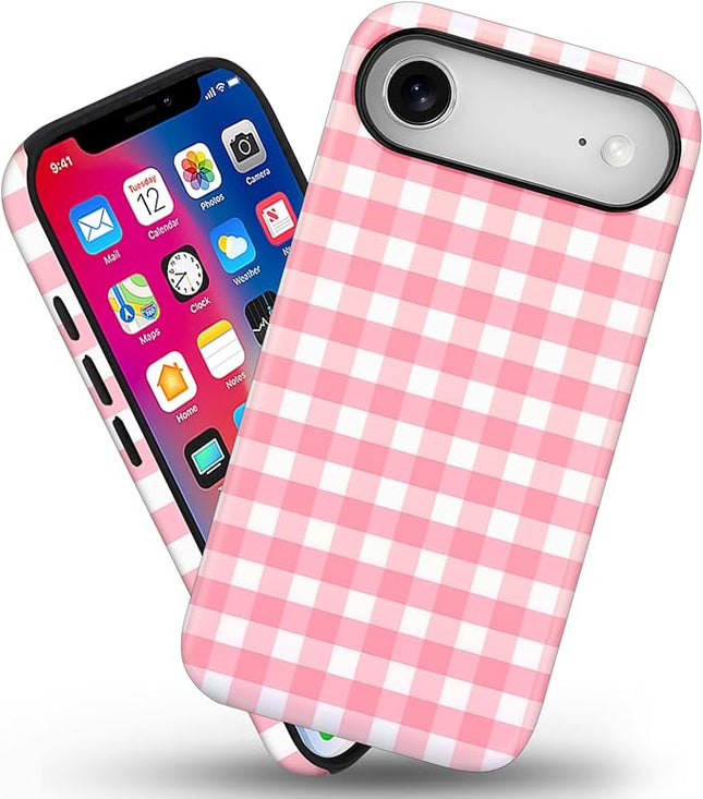 Magnetic for iPhone 17 Air Case Cute Checkered Stripes Phone Case for Women Girls, Shockproof Slim TPU and Hard PC Protective Phone Cover Compatible with MagSafe Designed, Red