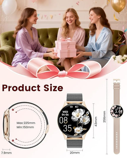 LIGE Smart Watch for Women, 1.43" AMOLED Screen Smartwatch with Answer/Make Call for iPhone/Android/Samsung,Fitness Tracker with 120+ Sport Modes,Health Monitor, IP68 Waterproof,2 Bands,Black Gold