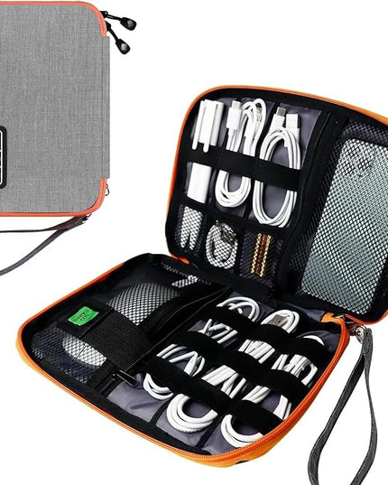 Electronics Travel Organizer,Portable Waterproof Electronic Travel Storage Bag for Small Charging Cord Storage,Charger,SD Card etc,for Travel,Business-Grey Orange
