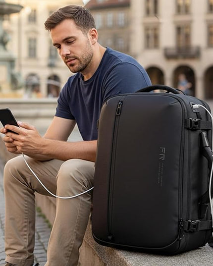 FENRUIEN Vacuum Travel Backpack with Digital Scale Handle, Expandable 60L Air Compression System with Pump, Airline Approved Carry-On Fits 17.3" Laptop