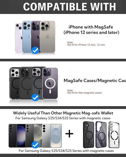 for MagSafe Wallet Stand, Magnetic Wallet Stand Adjustable, Phone Stands Card Holder with Secure Grip, for Samsung S25 S24 S23 Series and for iPhone 17 16 15 14 13 Series, Fit 3 Cards,Translucent Pink