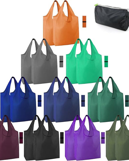 BeeGreen 20 Pack Reusable Grocery Bags w Storage Pouch Reusable Shopping Bags Bulk w Elastic Band Colorful 50LBS X-Large Foldable Fabric Bags Machine Washable Heavy Duty Tote Bags for Groceries