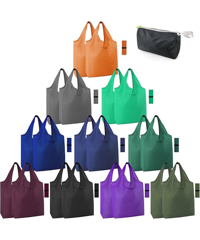 BeeGreen 20 Pack Reusable Grocery Bags w Storage Pouch Reusable Shopping Bags Bulk w Elastic Band Colorful 50LBS X-Large Foldable Fabric Bags Machine Washable Heavy Duty Tote Bags for Groceries