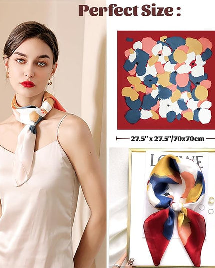 kcctoo 27.5" Mulberry Silk Feeling Head Scarf Women's Fashion Square Neck Satin Scarfs for Bag Hair Scarves Gift