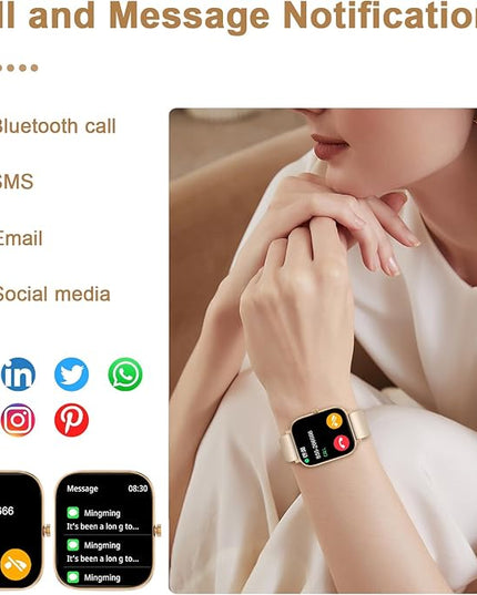 Smart Watch for Men Women Compatible with iPhone Samsung Android Phone 1.69 inch Full Touch Screen IP68 Waterproof Bluetooh Fitness Tracker Heart Rate/Sleep Monitor (Gold)