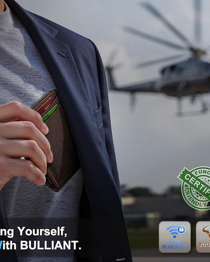 BULLIANT Men Wallet,Slim Leather Wallet Money Clip Magnetic Closure Simplifed Bill Folder 10Cards RFID Blocking 4.3"×3"