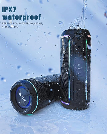 Ortizan Portable Bluetooth Speaker, 40W Loud Sound and Deep Bass, IPX7 Waterproof, True Wireless Stereo, Bluetooth 5.3, Colorful Flashing Lights, Preset EQ, USB Play, for Home, Outdoor, Party, Black