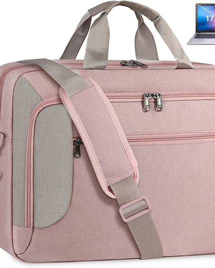 Laptop Bag 17.3 Inch Laptop Briefcase Large Waterproof Laptop Case for Men Women Business Office Work Computer Bag 17 Inch Adjustable Shoulder Messenger Bag, Pink