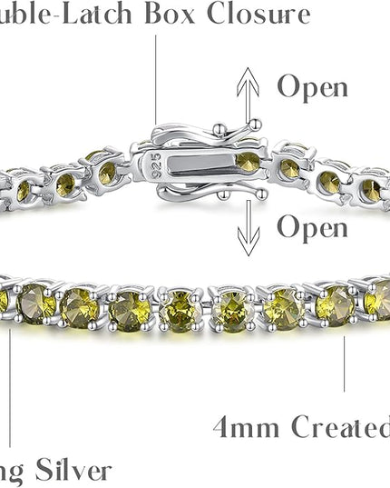 FANCIME Birthstone Bracelet Sterling Silver Gemstone Tennis Bracelets Fine Jewelry Wedding Bridal Prom Birthday Gift for Women Her, Length 7.2 Inch Width 4mm