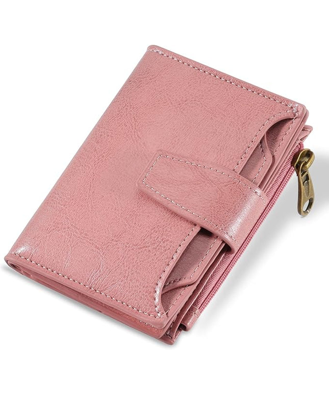 Airkit Small Wallet Women RFID Blocking Soft Leather Bifold Compact Card Holder Wallet for Women with Zipper Coin Pocket 4 ID Window