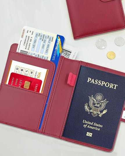 Melsbrinna Premium Leather Passport Holder Covers Case, Waterproof Rfid Blocking Travel Wallet Passport Holder with Pen Holder, Cute Passport Book for Women/Men