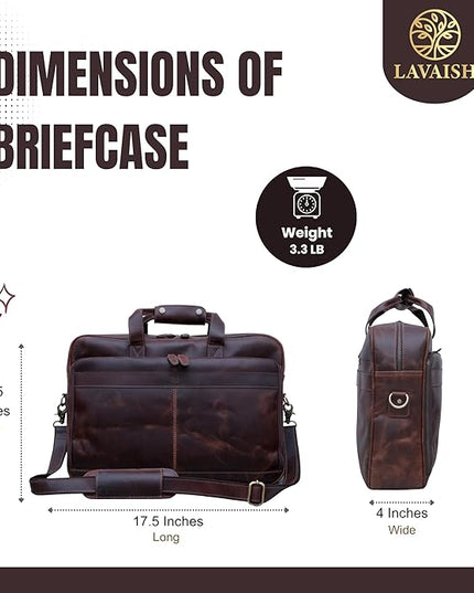 Handmade Full-Grain Leather Briefcase for Men & Women–17" Laptop Bag with Computer Compartment Office Satchel Bag