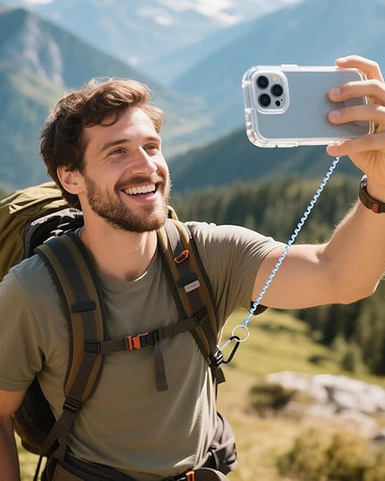 SHANSHUI Phone Tether, 2 Pcs Anti Theft Spring Phone Strap, 4 x Tether Pacthes & Carabiner Clips Universal Cellphone Lanyard for Keys Outdoor Skiing Hiking Fishing Fitting for All Smartphones