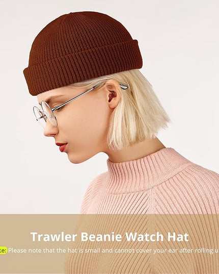 SATINIOR 4 Pieces Trawler Beanie Watch Hat Roll up Edge Skullcap Fisherman Beanie Unisex
