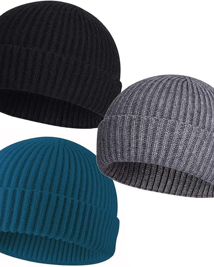 50% Wool Warm Cuffed Swag Knit Short Fisherman Beanie for Men Women Winter Hats Trawler Skull Cap
