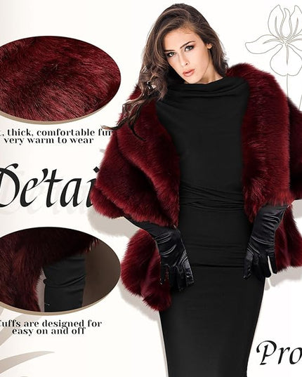 Zhanmai 2 Pcs Winter Long Shawl Cloak Stretchy Glove Opera Bridal Dance Gloves for Women Dress Party Coat