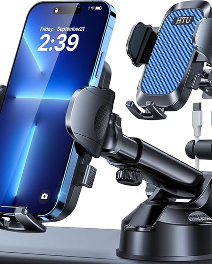 HTU 2026 Ultimate Best【True Military-Grade & Safety Cert】Car Phone Holder【Upgraded 360 Rotation & 100+LBS Strongest Suction】5-in-1 Truck Windshield Dashboard Vent Mount Stand for iPhone Android, Blue