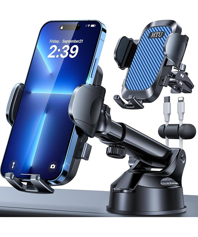 HTU 2026 Ultimate Best【True Military-Grade & Safety Cert】Car Phone Holder【Upgraded 360 Rotation & 100+LBS Strongest Suction】5-in-1 Truck Windshield Dashboard Vent Mount Stand for iPhone Android, Blue