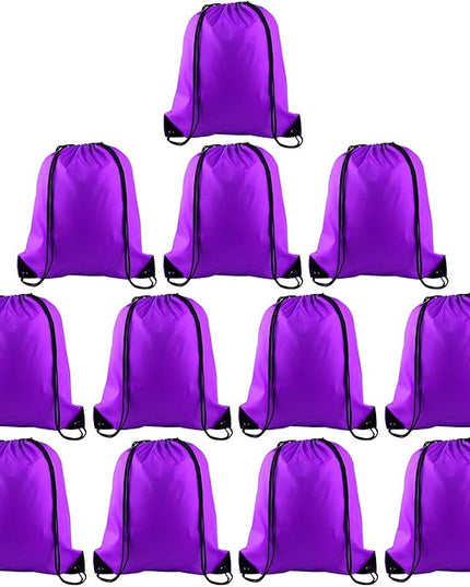 KUUQA 12 Pcs Drawstring Backpack Bags Sport Gym Sack Cinch Bags Bulk for School Traveling and Storage (Purple)
