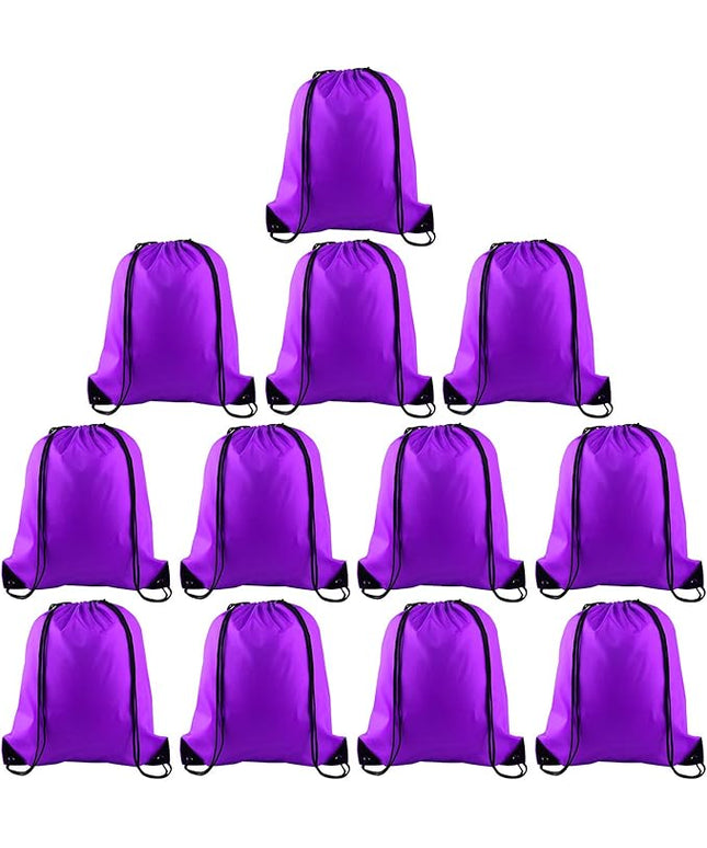 KUUQA 12 Pcs Drawstring Backpack Bags Sport Gym Sack Cinch Bags Bulk for School Traveling and Storage (Purple)