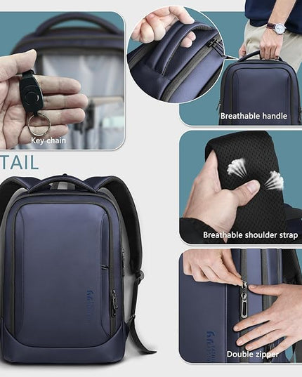 hk Laptop Backpack for Men with USB Charging Port Water-Resistant for 15.6 Inch Computer Bag Durable High-Tech Daypack Casual Backpack for Business Work College Weekender Travel- Blue