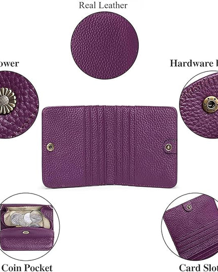 Real Leather Small Wallet for Women Coin Pouch RFID Blocking Bifold Credit Card Holder Mini Wallet for Ladies (Purple)