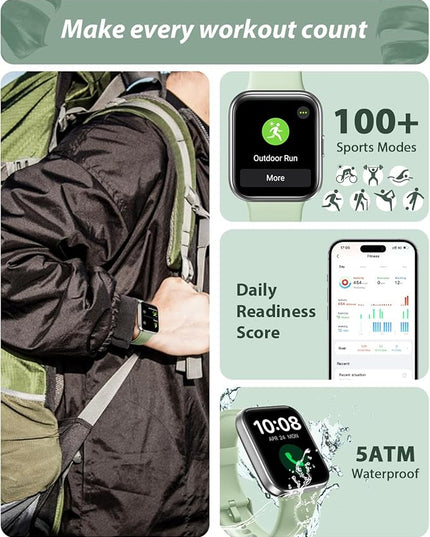 Tensky Smart Watch for Men Women(Call Receive/Dial), Alexa Built-in, 1.8" Touch Screen Fitness Tracker with Heart Rate Sleep Tracking, 100 Sports Modes, 5ATM Waterproof Smartwatch for Android iPhone