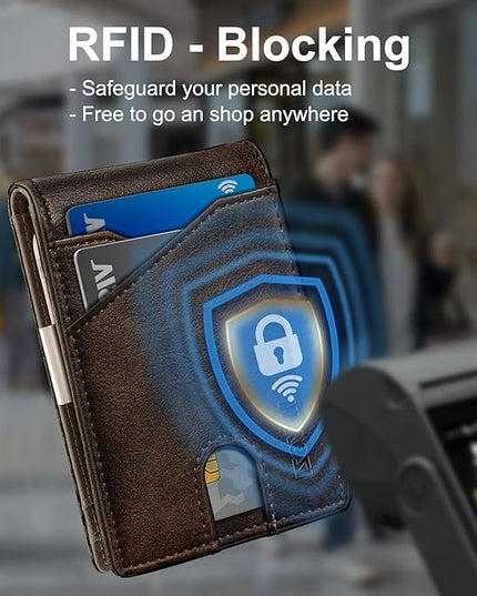 miyozi Airtag Wallet for Men,with Money Clip 11 Cards Slim Front Pocket Leather RFID Blocking Wallet with Gift Box