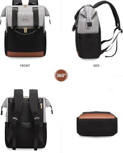 LOVEVOOK Laptop Backpack for Women, 15.6 Inch Work Laptop Bag with USB Port, Fashion Teacher Nurse Backpack Purse, Waterproof Travel Computer Backpack with Organizer Bag, 2PCS, Grey-Black
