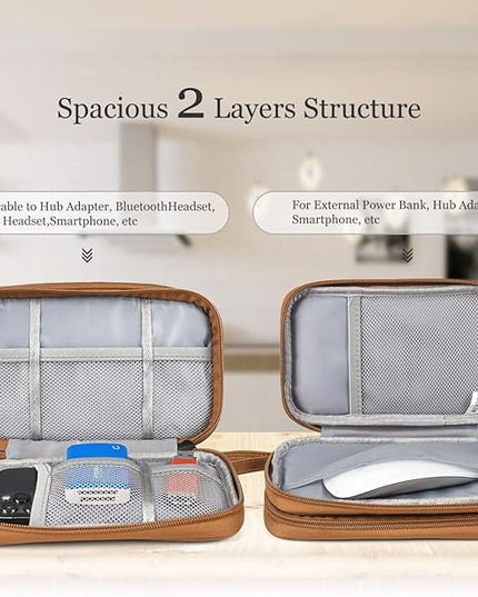 Electronic Organizer Travel Cable Accessories Case, Electronic Organizer Bag, Waterproof Electronic Accessories Organizer Case for Power Bank, Charging Cords, Chargers, Earphone, USB Cable - Brown