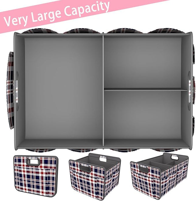 Homeve Trunk Organizer, Car Storage, Reinforced Handles, Collapsible Multi-Compartment, Foldable, Waterproof, Sturdy, 600D Oxford Polyester For Car, SUV, Mini-Van, Navy Blue Ripple, 2 Compart