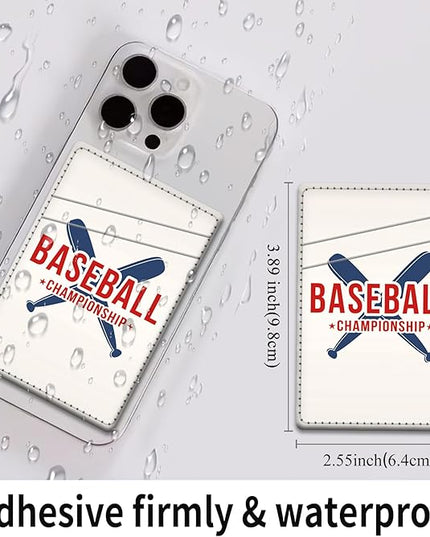Phone Card Holder, Dual Pocket Leather Wallet Adhesive Stick On, Cute Credit Card Holder for Smartphones Case Compatible with Most Phone（Baseball bat）
