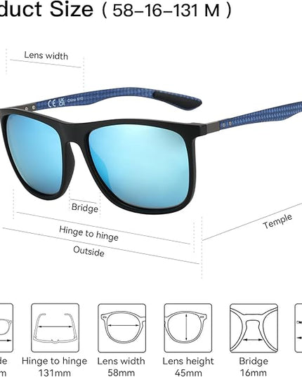 ZENOTTIC Square Polarized Sunglasses for Men Ultralight Carbon Fiber Sun Glasses Driving Fishing Golf Sports UV400 Protection