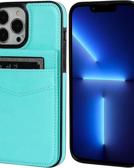 KIHUWEY Compatible with iPhone 13 Pro Max Case Wallet with Credit Card Holder, Premium Leather Magnetic Clasp Kickstand Heavy Duty Protective Cover for iPhone 13 Pro Max 6.7 Inch(Light Blue)