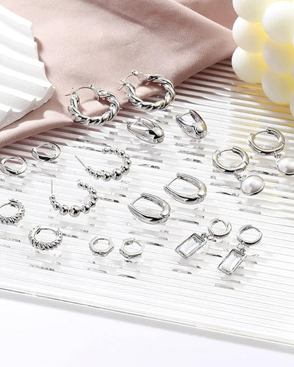 9 Pairs Gold Chunky Hoop Earrings Set for Women, 14K Gold Plated Twisted Huggie Hoop Earring Hypoallergenic, Lightweight Thick Open Hoops Earrings Jewelry Gifts.