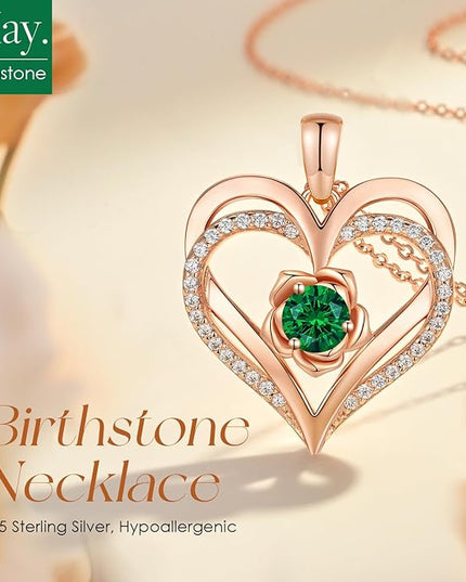 CDE Christmas Gifts for Women S925 Silver Rose Gold Heart Birthstone Necklaces for Women，Ideal Anniversary or Birthday Jewelry Gifts for Wife Girlfriend Her