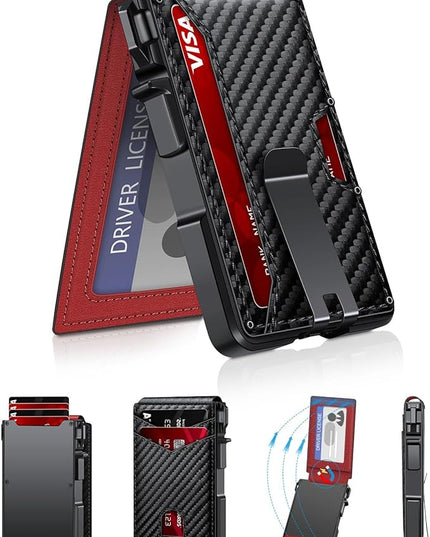 ZALVEX Wallet for Men, Mens Minimalist Wallet 9-13 Cards, Slim Compact Wallet with Money Clip & ID Window, RFID Blocking Smart Pop Up Card Wallet, Metal Aluminum Credit Card Holder Bifold Wallet