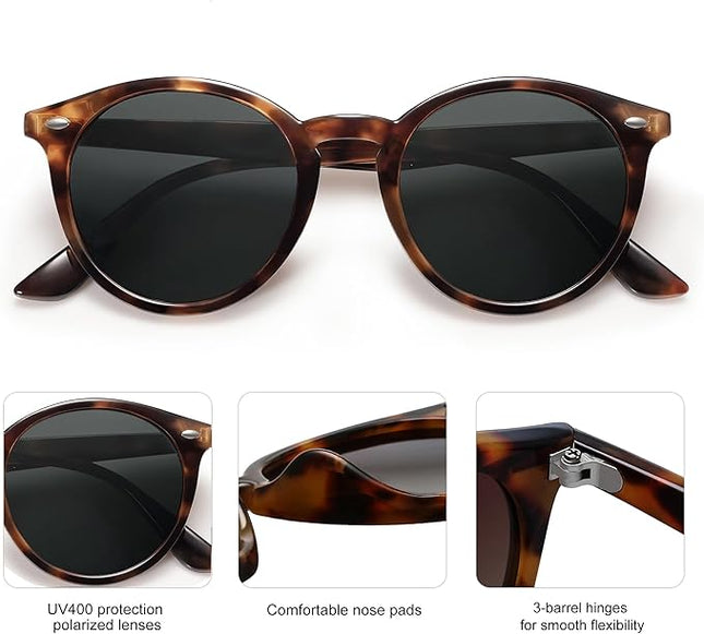 SOJOS Retro Round Polarized Sunglasses for Women Men Classic Vintage Sunnies SJ2069